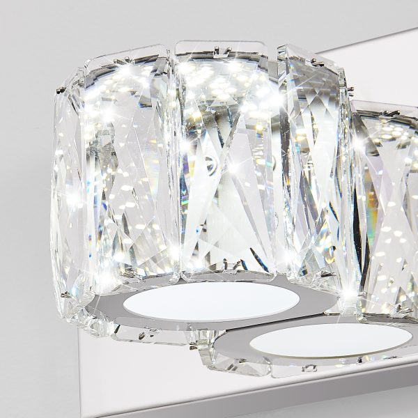 41" Modern Crystal 6-Light LED Wall Sconce C Elegant Chrome Bathroom Vanity Light with Clear Crystal Shades for Bathroom, Bedroom, or Hallway