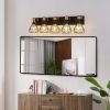 31" Modern Geometric 5-Light Vanity Light Fixture with Black Metal, Wooden Accents and Cage Lampshade for Bathroom, Bedroom, or Living Room (Bulb Not Included)