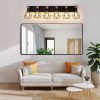 38" Modern Geometric 6-Light Vanity Light Fixture with Black Metal, Wooden Accents and Cage Lampshade for Bathroom, Bedroom, or Living Room (Bulb Not Included)