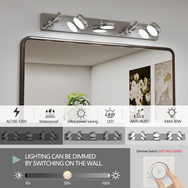 4-123.jpg LED Vanity Lights 35in Bathroom Lights Fixtures over Mirror 5 Light LED Lighting Fixture for Bathroom 18W Mirror Lighting Fixture Modern Bath Light Bar Chrome Bath