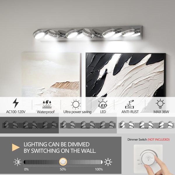 4-124.jpg LED Vanity Lights 43in Bathroom Lights Fixtures over Mirror 6 Light LED Lighting Fixture for Bathroom 18W Mirror Lighting Fixture Modern Bath Light Bar Chrome Bath