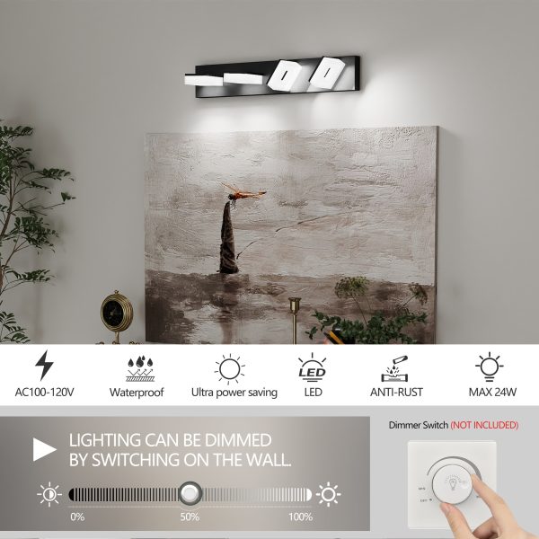4-126.jpg LED Modern Bathroom Vanity Light Fixtures (4-Light, 25-Inch), Matte Black Modern Acrylic Bathroom Wall Lighting Fixtures Over Mirror (Cool White 6000K)