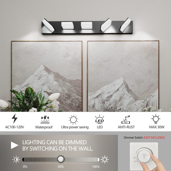 4-127.jpg LED Modern Bathroom Vanity Light Fixtures (5-Light, 32-Inch), Matte Black Modern Acrylic Bathroom Wall Lighting Fixtures Over Mirror (Cool White 6000K)