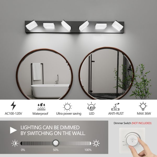 4-128.jpg LED Modern Bathroom Vanity Light Fixtures (6-Light, 39-Inch), Matte Black Modern Acrylic Bathroom Wall Lighting Fixtures Over Mirror (Cool White 6000K)