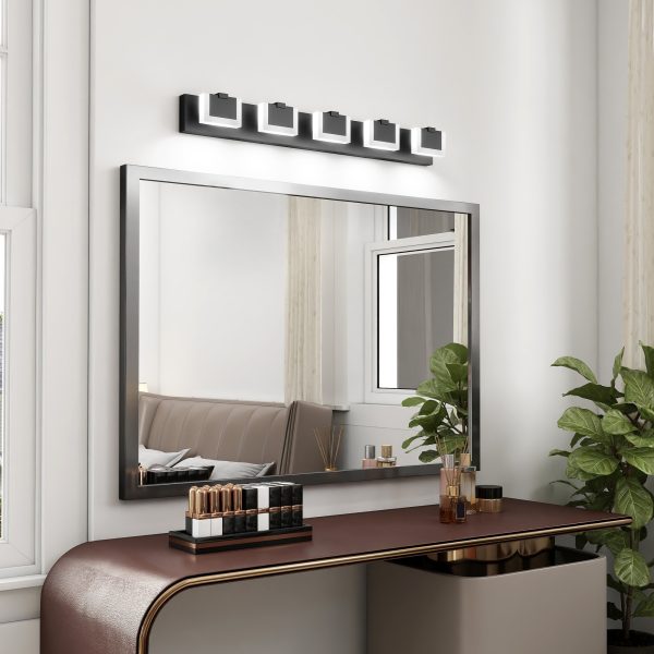 5 Lights Modern Black Vanity Light Up and Down Black Bathroom Lighting Fixtures LED Bathroom Wall Light Over Mirror 6000K