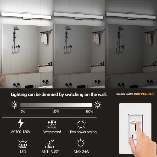 4-138.jpg Bathroom Vanity Light Brushed Nickel Square LED 41 inch 24W 6000K Cool White Light Wall Bar Lighting Fixtures Over Mirror (Brushed Nickel, 41in)