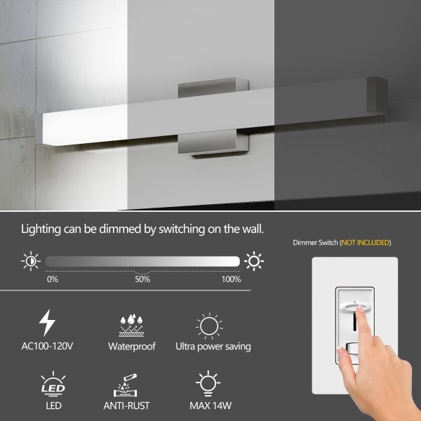 4-140.jpg Bathroom Vanity Light Brushed Nickel Square LED 25 inch 14W 6000K Cool White Light Wall Bar Lighting Fixtures Over Mirror (Brushed Nickel, 25in)