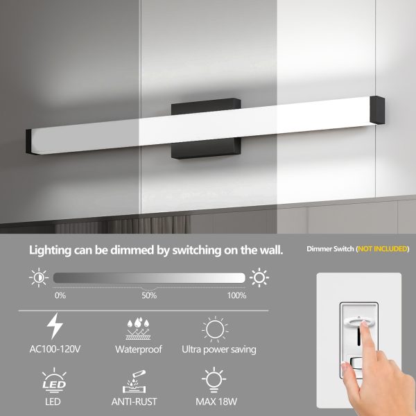 Bathroom Vanity Light Black - 33 inch Modern Vanity Lights for Bathroom - 18W LED Bath Lights Over Mirror Cool White Light 6000K