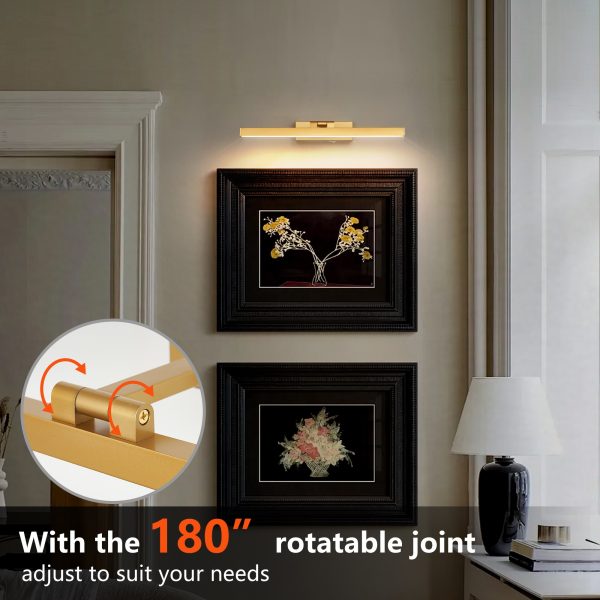 16inch Gold Bathroom Light Fixtures Over Mirror Modern Dimmable LED Vanity Light for Bathroom Wall Lighting