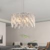 24" Luxurious Round Silver Crystal Chandelier, Contemporary Rectangular Pendant Light for Dining Room, Living Room, and Grand Foyers (Bulbs Not Included)