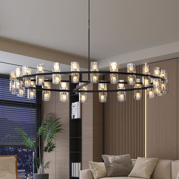 48 Inches Luxury Chandeliers Crystal Living Room Decorative Lights Simple Modern Dining Room LED Lighting,for Home Decor (Bulbs Included) Black