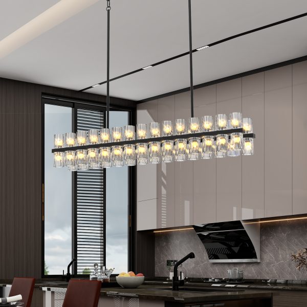 Rectangular Luxurious Crystal Chandelier for Living Room & Dining Room, Black Frame with K9 Crystals