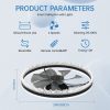 Modern LED Ceiling Fan with Light C 24'' Dimmable Ceiling Light with Invisible Blades and Crystal Design, Remote Control & Adjustable Color Temperature, Quiet Fan for Bedroom, Living Room