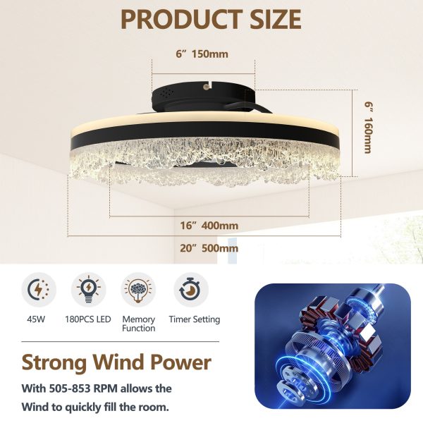 20" Smart Silent Ceiling Fan with Light C Flush Mount LED Fan Lamp with Hidden Blades and Natural Airflow System, Designed for Bedroom, Kids' Room and Study Room