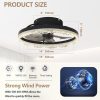 16" Decorative LED Ceiling Fan Light C Modern Flush Mount with Acrylic Ring, Hidden Blades, Remote Control, and Dimmable Light for Stylish Homes (Black)