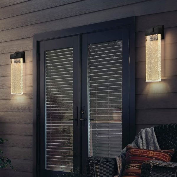 18"(H) 1-pack 12W Modern Outdoor Wall Light Fixture, Weatherproof LED Wall Sconce with Bubble Crystal, Black Finish, Up and Down Lighting for Porch, Patio, and Garden