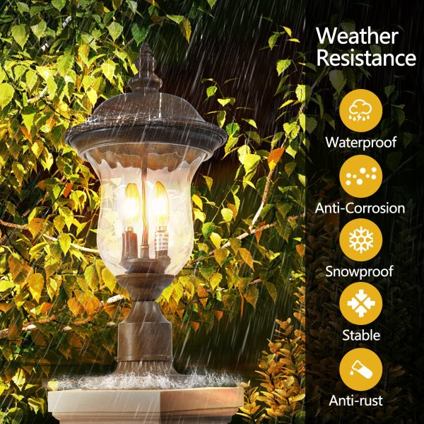 4-173.jpg 21"(H) Vintage Outdoor Lamp Post Light, Waterproof Garden Patio Lantern with Clear Glass Shade, Classic Bronze Finish, Ideal for Yard, Porch, Walkway, and Driveway Lighting (One Piece & No Bulb)