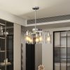 6-Light Brushed Nickel Chandeliers for Dining Room Light Fixtures Over Table, Adjustable Height Hanging Industrial Pendant Lighting for Kitchen Island Bedroom, Clear Glass Shade