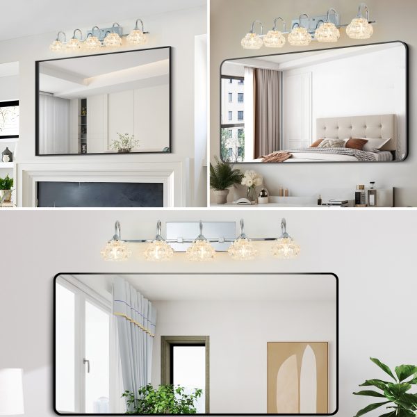 29" Nickel Finish Vintage Crystal Vanity Light - Elegant 5-Light Bathroom Mirror Fixture with Clear Glass Shades (No Bulbs)