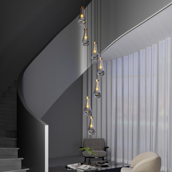 7 Light Dining Room Pendant Light, Large Chandelier Adjustable Hanging Line, Living Room Pendant Light, Foyer Chandelier, Stairwell Pendant Lights, Bedroom
