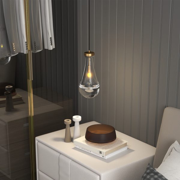 Modern Raindrop Pendant Lights, Pendant Lights for Kitchen Island, Brass Rod Dining Room Light Fixture, Clear Solid Raindrop Chandelier, Chandelier for Living Room Hallway,Not including Bulb