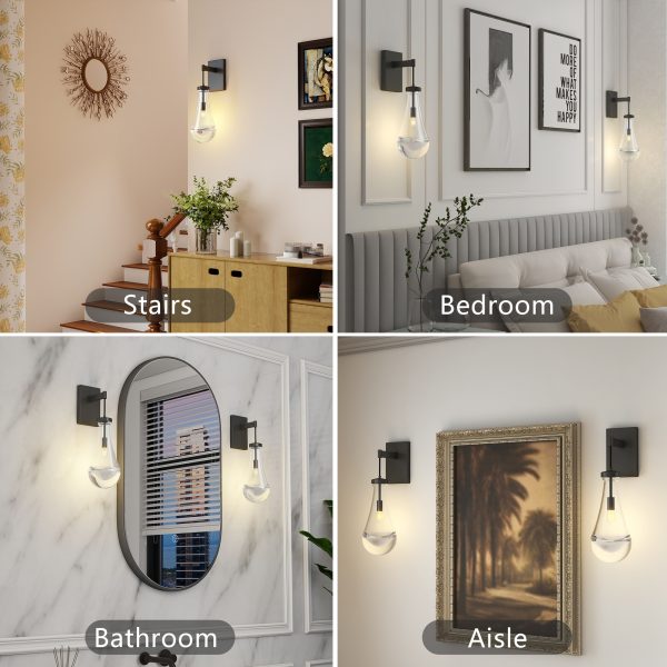 Wall Sconces Set of Two, Black Dimmable Raindrop Wall Lighting, Modern Bathroom Sconces Wall Lamps Vanity Lighting for Living Room, Wall Lights for Bedroom, Hallway
