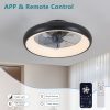 20" Black LED Ceiling Fan Light C Dimmable & Adjustable Color Temperature, APP & Remote Control, Modern Smart Ceiling Fan for Living Room, Bedroom, and Dining Room (Silent/6-Speed/Reversible/DC Motor)