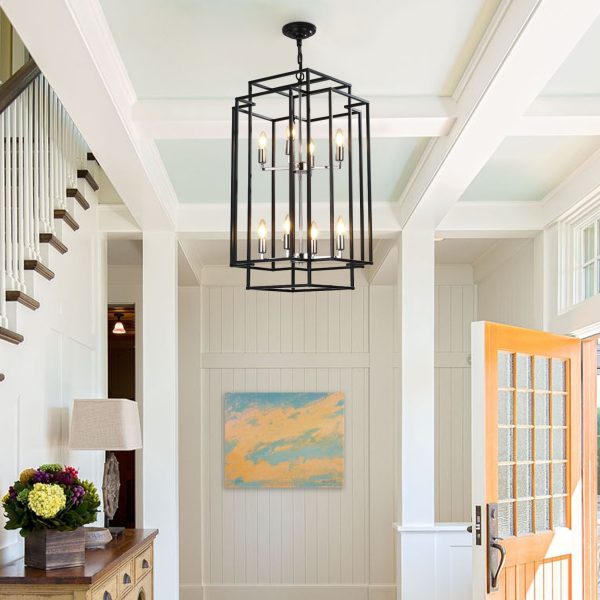 4-2.jpg 18" Modern 8-Light Geometric Pendant Chandelier, Industrial Metal Frame, Adjustable Hanging Light for Living Room, Dining Room, Kitchen (No Bulbs)