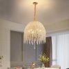 20 Inch 6-Light Crystal Pendant Light ChandelierC Elegant Waterfall Design with Cascading Crystal Bead Strings and Gold Finish for Living Room, Bedroom, or Dining Area (Bulb Not Included)