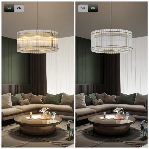 37" Modern Gold Round Chandelier,2-Tier 8-Light Water Ripple Crystal Glass Chandeliers,for Dining Room,Living Room,Bedroom,High Ceiling,Foyer Entryway,Luxury Chandelier
