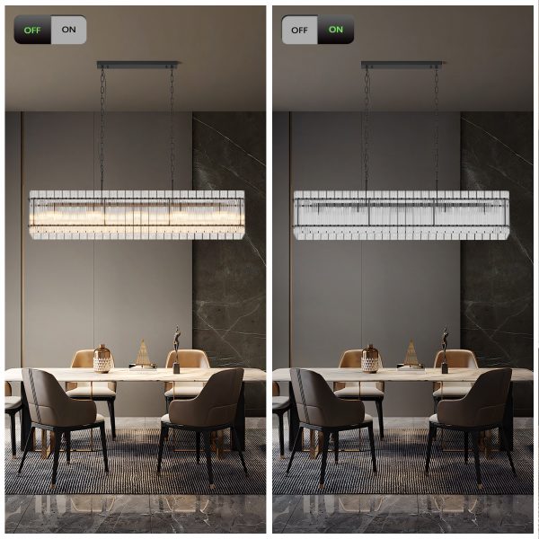 Modern Rectangular Crystal Glass Chandelier, 10-Lights Black Chandelier Lighting Contemporary Pendant Ceiling Light Fixture for Dining Room Living Room Kitchen Island