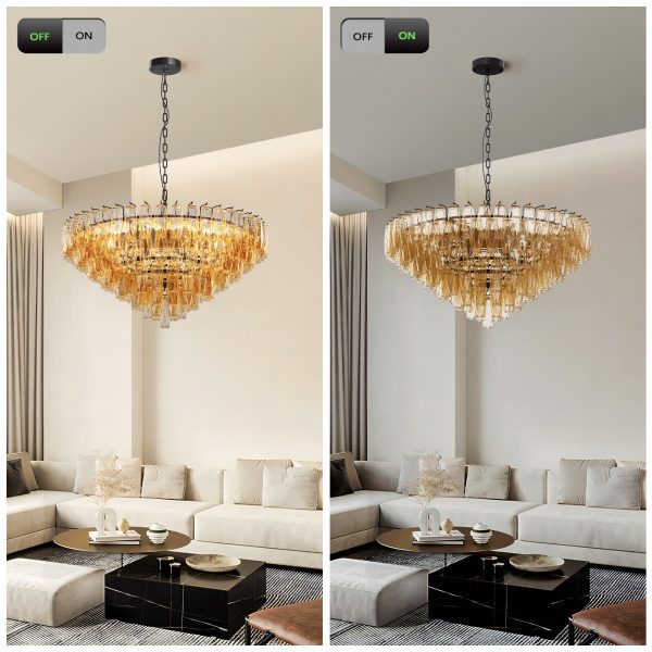 Modern Round Chandelier, 37" Extra Large Black Chandeliers for Dining Room, 14-Light with Tiered Smoke Glass Tubes Ceiling Light, Pendant Lighting Fixture for Living Room Bedroom Kitchen Island
