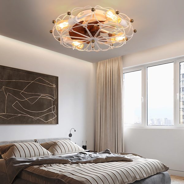 4-230.jpg Low Profile Caged Ceiling Fan with Lights Remote Control, Embedded modern industrial ceiling fan