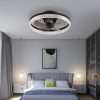 20" Brown Ceiling Fan with LED Light C Modern Flush Mount Fan Light for Bedroom, Living Room, and Home Dcor with Crystal Ring Design