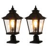 21"(H) 2-Pack Outdoor Post Lantern Light C Vintage Black Metal & Clear Glass Pillar Lamp for Garden, Gate, Driveway, and Pathway Lighting with Elegant Design (Bulb Not Included)