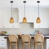 7" Set of 3 Rustic Hemp Rope Pendant Light, Handcrafted Farmhouse Hanging Light Fixture, Adjustable Height Ceiling Lamp for Kitchen Island, Dining Room, or Living Room, Natural Woven Design (No Bulbs)
