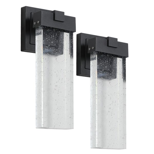 2-Pack Outdoor Wall Light Fixture, Weatherproof LED Wall Sconce with Bubble Crystal and Light Sensor - 12W Per Lamp