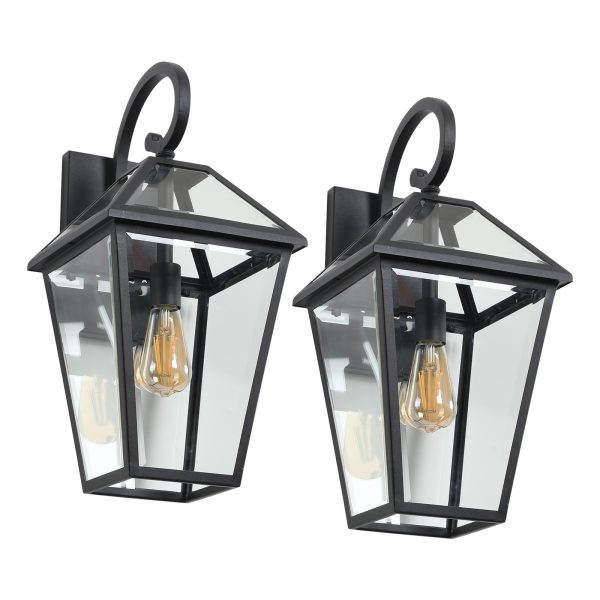 4-241.jpg 21"(H) 1-Pack Outdoor Wall Lantern Light C Modern Black Metal & Clear Glass Sconce for Porch, Patio, and Garden Lighting (Bulb Not Included)