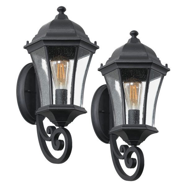 4-243.jpg 1-Pack Vintage Wall-Mounted Outdoor Lantern Light C Elegant Black Metal Sconce for Porch, Patio, and Garden Lighting (Bulb Not Included)