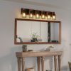 38" Industrial Vintage 6-Light Wall Sconce - Black Cage Wall Lighting Fixture with Wooden Accents for Bathroom, Hallway, or Living Room (Bulb Not Included)