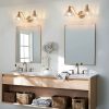 20 Inch 2-Light Vintage Bathroom Wall Sconce C Elegant Golden Metal and Glass Lampshade Vanity Light Fixture for Bathroom, Hallway, or Bedroom (Bulb Not Included)