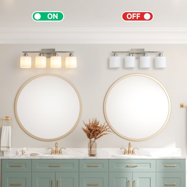 4-39.jpg Brushed Nickel Bathroom Light Fixtures, 4-Light Modern Vanity Light Over Mirror, Wall Sconces with Milky White Frosted Glass Shades, E26 Socket (Bulbs Not Included)