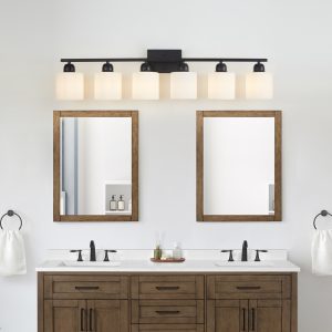 4-44.jpg 6-Light Black Vanity Lights, 38'' Modern Bathroom Vanity Lighting Fixtures for Mirror, Matte Bathroom Lighting Fixtures, Black Wall Sconces for Bedroom Living Room