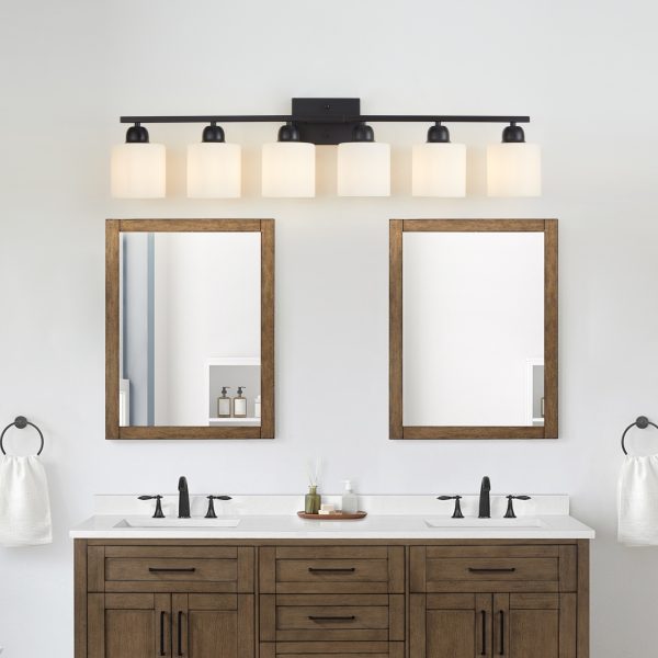 4-44.jpg 6-Light Black Vanity Lights, 38'' Modern Bathroom Vanity Lighting Fixtures for Mirror, Matte Bathroom Lighting Fixtures, Black Wall Sconces for Bedroom Living Room