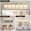 38" Bathroom Vanity Light, 6-Light Nickel Vanity Lights for Bathroom, Wall Sconce Lighting with Milky White Glass Shade, Wall Lights,Bath Vintage Wall Mounted Lamps for Mirror Bedroom