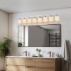 8-Light Bathroom Light Fixtures, 52inch Nickel Vanity Light with Milky White Glass Shade, Modern Bathroom Wall Lights Over Mirror, Farmhouse Wall Sconces Lighting for Bedroom Living Room