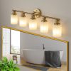 4-5.jpg 31" Modern 5-Light Vanity Wall Sconce, Golden Finish with Frosted Glass Shades for Bathroom or Hallway Lighting (No Bulbs)