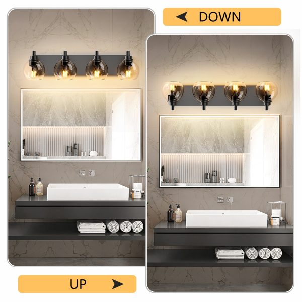 4-51.jpg Industrial Bathroom Vanity Light,4-Light Bathroom Lights Over Mirror with Clear Glass Globe Shade and Metal Base, Matte Black Bathroom Vanity Light Fixture(Bulbs Not Included)