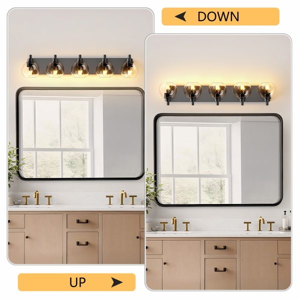 4-52.jpg Bathroom Light Fixtures Over Mirror 5-Lights Bathroom Vanity Light with Clear Globe Glass Shade Modern Black Vanity Light Wall Sconce Vanity Lighting for Bath(Bulbs Not Included)