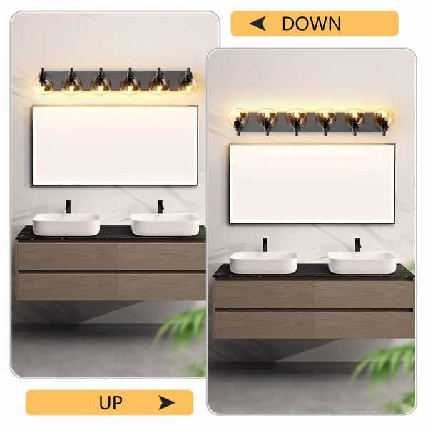 Farmhouse Bathroom Vanity Light Fixtures, 6-Light Wood Bathroom Light Fixtures Over Mirror, Rustic Sconces Wall Lighting with Glass Shade for Living Room, Bedroom, Hallway